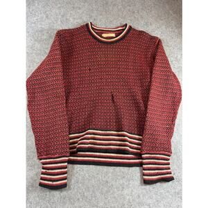 VTG 40s Norwegian Wool Sweater Men 52 Red Stripe Crewneck Textured Knit Indie